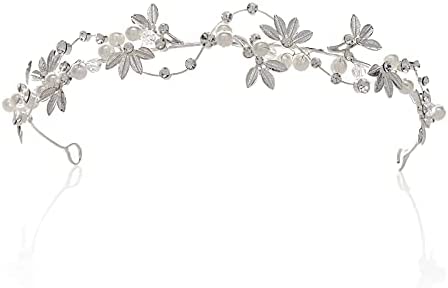 SWEETV Perle Serre-têtes de Mariée Bandeau Argent Cristal Coiffe de Mariée Headband Accessoires de Coiffure Diadème pour Femmes Enfant Fille Fête Soirée Anniversaire