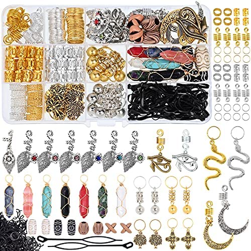 Teruntrue 170 pièces dreadlocks bijoux de cheveux, perles de cheveux en cristal accessoires de cheveux en métal,Pendentifs de cheveux de perles, décoration de pince à cheveux