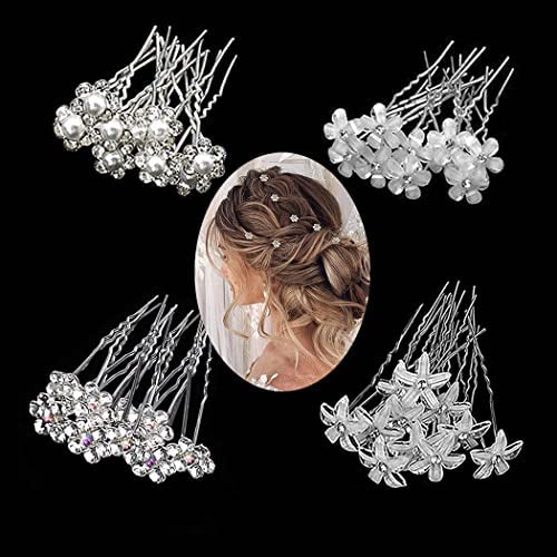 40pcs Piques et Epingle à Cheveux de Fleurs, Basicon Bijoux Epingle à Cheveux en Forme de Fleur, Mariage Mariée Strass Fleur Perle Pique à Cheveux Pour Marriage /Soirée /Anniversaire