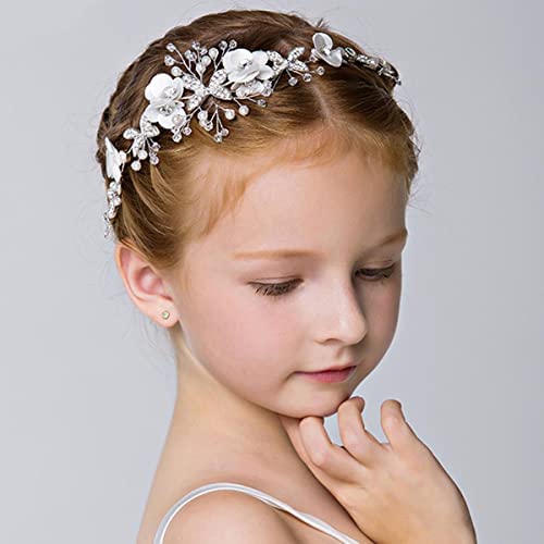 Bufenia Couvre-chef pour fille de fleurs argent pose bande de mariée Strass Princesse Cheveux Vis Couronne pour mariage