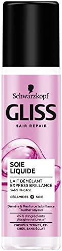 Schwarzkopf Gliss - Lait Démêlant Express Brillance Soie Liquide - Cheveux ternes, rêches, sans éclat - Lissant - Renforce la Brillance - Flacon de 200ml