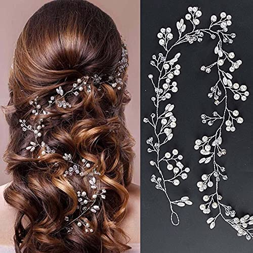 Bandeau De Mariage,MariéE Perle Cheveux Vigne,Accessoires De Coiffure Cristal Pour ​Femmes Fille FêTe SoiréE Anniversaire Argent