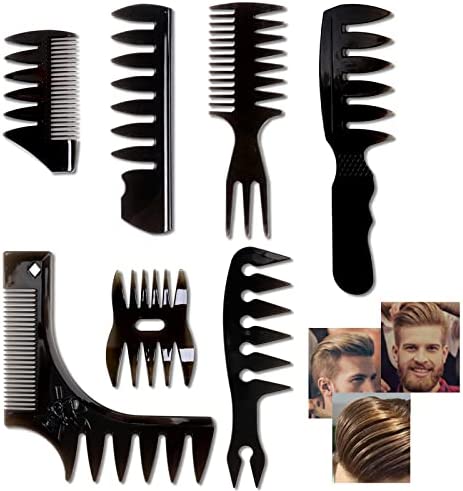 Peigne Cheveux Homme 7 Peignes Dents Larges Kit Hommes Peigne Grosse Dent Large Antistatique Peigne Forme Huile Style Rétro Peigne Forme Huile Outil De Peigne Coiffure Professionnel Multifonctionnels