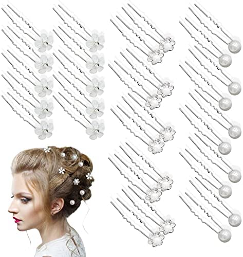 30 Pièces Épingles à Cheveux Perle Épingle Cheveux, Pince à Cheveux en Strass U diamant et épingle à cheveux fleur pour Marriage/Anniversaire Mariage, Mariée, Demoiselle D'honneur, Filles, Femmes