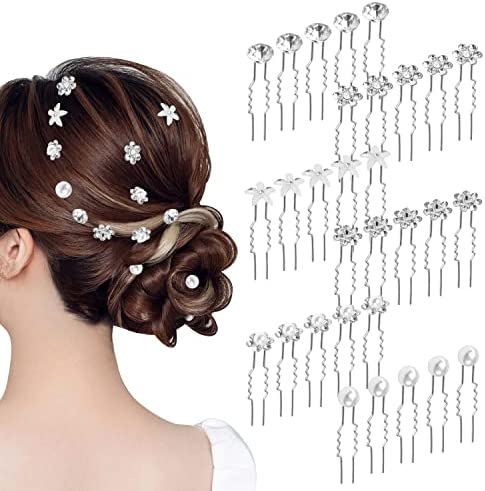 30Pcs Épingles À Cheveux De Mariée,Accessoire Cheveux Mariage elle Fleur de Cristal Spirale Perle Pince à Cheveux Bijoux de Mariée Forme de Fleur Pour Marriage Soirée Anniversaire