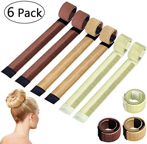 Chignon Magique, 6 PCS d'Outils de Coiffure Bande de Chignon Bun Maker Set Accessoire de Cheveux pour Filles Femmes (Blond, Marron Clair, Marron)