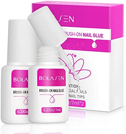 BOLASEN Colle à Ongles,Colle d'Ongle Rapide Avec Pinceau, Colle Faux Ongles Pour Pointes En Acrylique Et Colle,Colle pour ongles professionnelle pour Coller ou Réparer des Ongles Artificiels-2 * 7ml