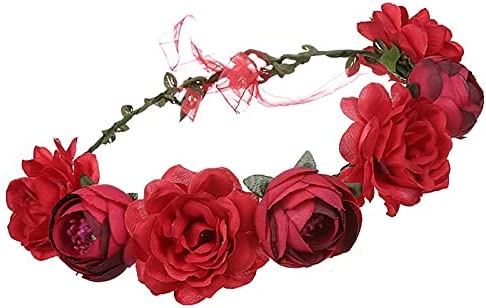 Couronne Florale Floral Guirlande Bandeaux Couronne De Fleurs Bandeau Couronne Fleurs Couronne De Cheveux Guirlande Florale Fleur Couronne Pour La FêTe De La CéRéMonie De Mariage (rouge)