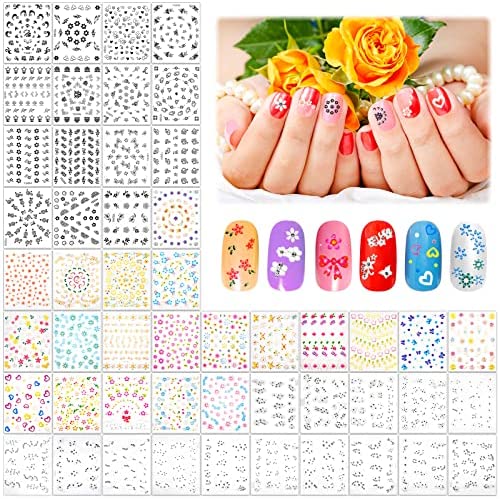 Stickers Ongles,50 Feuilles Autocollant Ongle,3D Design Stickers Ongle Nail Art,Auto-adhésif Nail Art Stickers pour Décoration Nail Bricolage