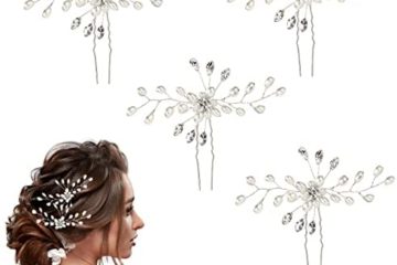 Flintronic 4pcs Épingles à Cheveux de Mariage, Épingles à Cheveux en Forme de Feuille en Cristaux en Perles pour Mariée, Mariée Casque Accessoire de Cheveux Forme de U en Strass pour Femmes et Filles