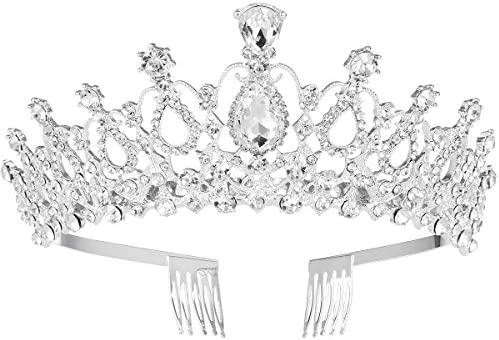 FRCOLOR diadème de mariage cristal strass diadème couronne avec peigne Pageant princesse couronne (argent)