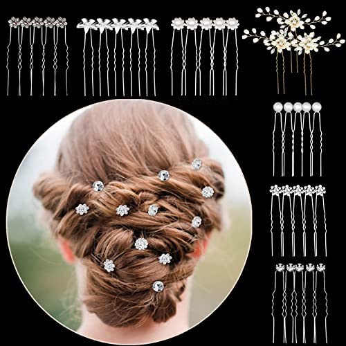 33pcs Épingles À Cheveux de Mariée, XOPOZON Blanc Accessoires Cheveux Mariage Strass Perle, Bijoux Cheveux Mariage de Fleur en Forme de U pour Femmes Filles, Mariage, Boule