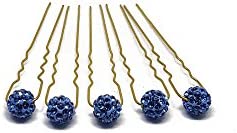 5 Epingle à cheveux avec boule de strass - Accessoires cheveux mariage - d'or - Bleu
