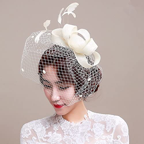 Ysxy Coiffure Bibi Voile Plume Voilette Fascinants Chapeaux De Mariage Avec Plumes Et Pince À Cheveux, Bandeau, Cocktail Voilé Chapeau Fleur Fête Soirée Cérémonie , Beige 1 Unité (Lot 1)