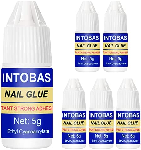 INTOBAS 6 Pieces 5g faux ongles colles Extra Forte Professionnel Capsules Séchage Rapide Adhesive Acrylique Qualité de Salon