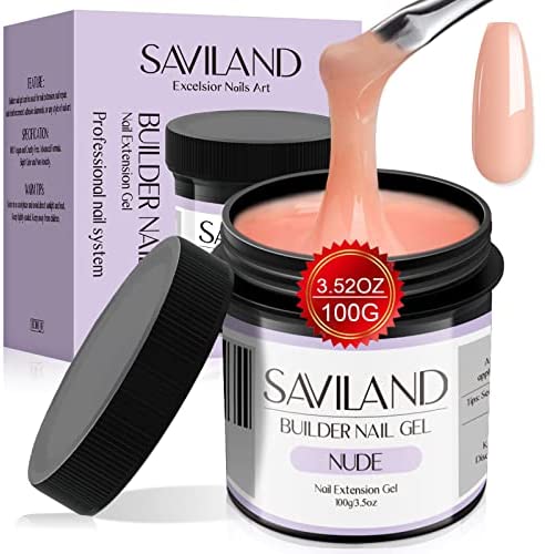 Saviland 100g Gel Construction Ongle U V - 3.5oz Gel Dur Nude de Grande Capacité pour Extension d'Ongles Gel Ongles Renforcer U V LED Gel Réparation Ongles Sculptés Art Manucure