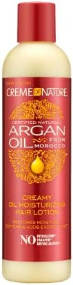 Creme of Nature, Argan, Lotion Hydratante à l’Huile d’Argan du Maroc, apporte brillance et hydratation, Soin pour Cheveux Bouclés Frisés Crépus, Sans Sulfates, Flacon (250ml)