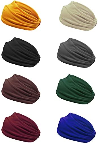 8pcs Bandeau Cheveux Femme Elastique Bande de Cheveux Large Headband Bandeau de Sport Yoga 8 Couleurs Turban Accessoire Cheveux (Vert+Bleu+Noir+Gris Foncé+Blanc+Orange+Café +Vin)