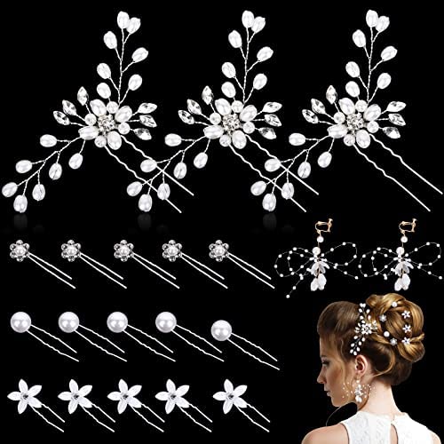 FORMIZON 20Pcs Épingles à Cheveux de Mariage, Pinces à Cheveux Strass Perle de Mariée, Pince a Cheveux en Forme de U, Accessoires de Cheveux en Cristal, Boucles d'oreilles en Perles pour Femmes Filles