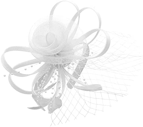 Colours & Beauty Fascinator Blanc pour les Cheveux des Femmes| Chapeau de Fascinateur en Voile Maillé et Plumes | Broche à Cheveux épingle à Linge Femme élégante | Bibi de cérémonie Pour femmes