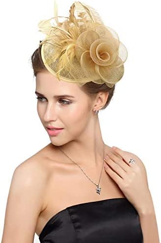 Z&X Chapeau bibi en sinamay avec plumes et fleurs pour femme