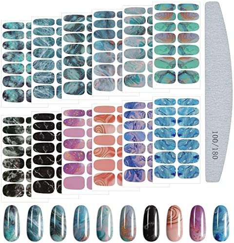 EBANKU 12 Feuilles Autocollants pour Nail Art, Autocollants pour Ongle Marbre Nail Sticker Auto-adhésif Vernis à Ongles, Nail Full Wraps pour Femmes Filles DIY