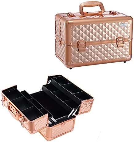 Joligrace Mallette Maquillage Grande Vanité Malette à Ongles Rangement Maquillage avec Bretelle Valise Esthetiqué Coiffure Bijoux Boîtes de Cosmétiques Beauty Case Femme Professionnel Femme,Doré