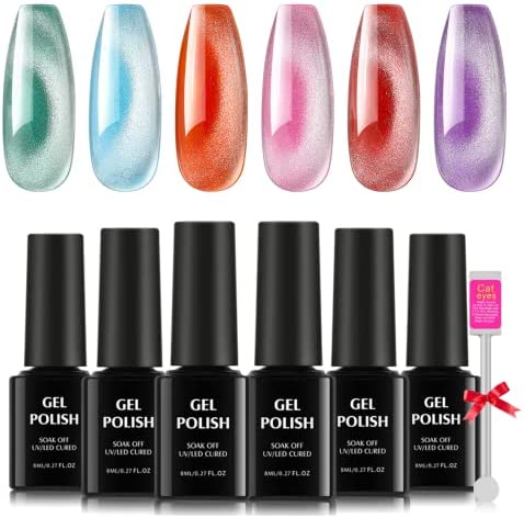 TOMICCA Cat Eye Gel Set 6*8ml Cateye Gel pour Ongles en Gel Vernis à Ongles Magnétique UV Couleurs Vernis à Ongles en Gel avec Kit Magnétique