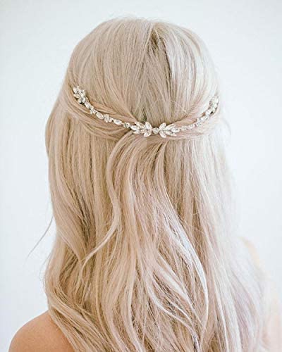 Simsly Peigne Cheveux Mariée Vigne Cheveux Mariage Fleur Accessoire Cheveux Mariage Strass Mariage Serre-tête de mariée pour femmes (Argent)