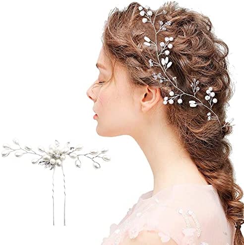 2 Pcs Cheveux Mariage Accessoire, Mariage Cheveux Vigne, Peigne à Cheveux En Cristal, Mariée Mariage Perle Vigne pour Mariée Accessoires De Cheveux, Bijoux Mode Arceau Et Accessoires (50cm)