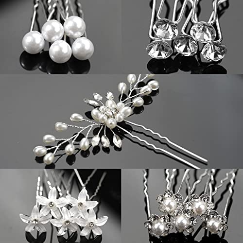 MiDoDo 21 Pièces Épingles à Cheveux de Marriage en Strass Fleurs Perle Pinces à Cheveux en Forme de U Bijoux Cheveux Mariage Accessoire pour Marriage Soirée Anniversaire