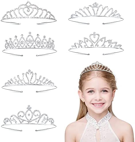 HIFOT 6 Pièces Cristal Couronne Princesse Fille, Couronne Strass Pour Mariée Proms de Mariage, Accessoire Cheveux Fille Pour Parties Festival Fête, Décorations de cheveux Argent