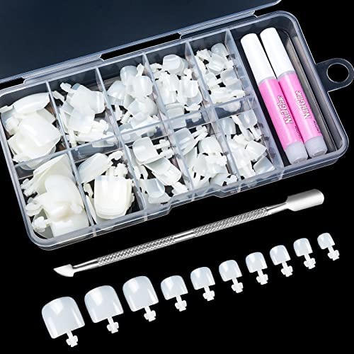 100 Pièces Faux Ongles Pied avec Colle, Capsules Ongles Pied Tips Ongles Court Fake Nails Pied pour Nail Art