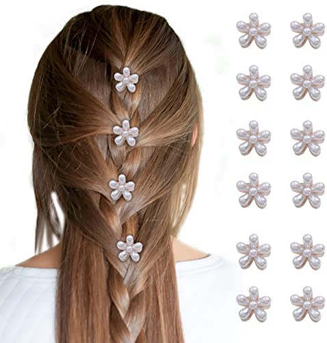 VEGCOO 12 Pcs Mini Pinces à Cheveux en Perles avec Motif de Fleurs, Barrette à Cheveux Perle Mignonne Accessoires Cheveux Femme, Pinces à Cheveux Antidérapantes pour Femmes Filles Coiffure(Style A)