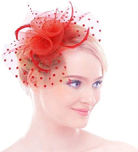 Bibi Mariage Femme Petit Chapeau Nuptiale Mariée Vintage Fascinator Hat Elégant Serre Tête Bandeau Pince Plume Fleur Accessoire Cheveux Coiffure pour Mariage Cocktail Photographie Derby Soirée Fête