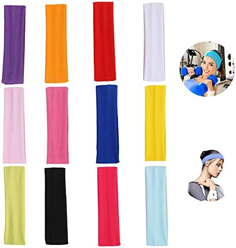 Elion Bandeau Cheveux, Bandeau de Sport, 12Pcs Coloré Courir la Forme Physique de Yoga et d'autres Séances D'entraînement Femmes Homme Bandeaux