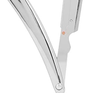 Support de Rasoir Manuel, Support de Rasoir, Rasoir avec Manche Pliable, Rasoir Professionnel à Bord Droit pour Salon de Coiffure pour Hommes (sans Lame)(argent)