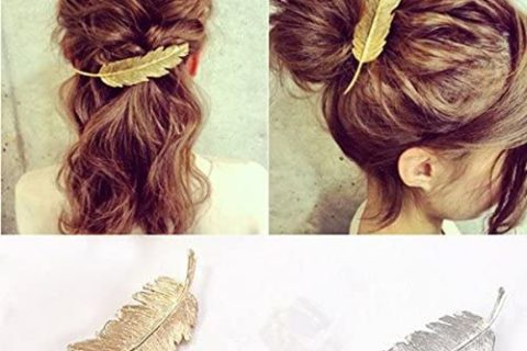 OULII 2pcs plume / Leaf forme Clip broche griffe accessoires pour cheveux (or + argent)