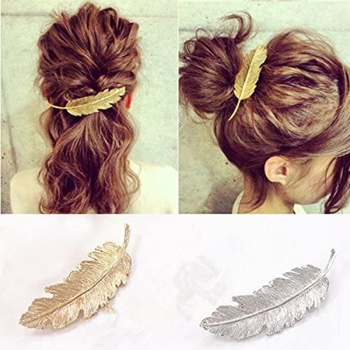 OULII 2pcs plume / Leaf forme Clip broche griffe accessoires pour cheveux (or + argent)