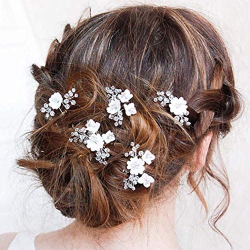 Edary mariée mariage épingles à cheveux fleur fleur pinces à cheveux perle mariée casque accessoires de cheveux pour femmes et filles (3 pièces) (5 PCS)