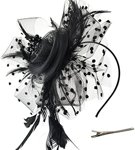 DRESHOW Fascinator Chapeau Plume Mariage Dames Day Bandeau et Clip Cocktail Tea Party Chapeau pour Fille et Femmes