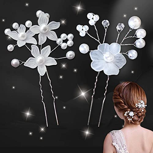 2 Pièces Épingles à Cheveux de Mariage, Épingles à Cheveux de Mariée Épingles à Cheveux en Perles Blanches Accessoires de Cheveux de Mariage pour Demoiselles d'Honneur Filles de Fleur Mariage et Bal