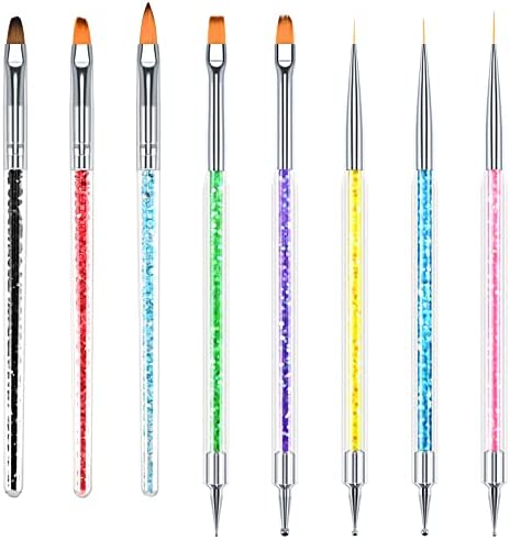 8 Pièces Brosses à Ongles,Pinceau Nail Art Ongles,Dotting Pens Tool Nail Art,Pinceaux en Détail à Ongles Trousse,Pinceau Acrylique Ongle Nail Art Pinceau de Ensemble