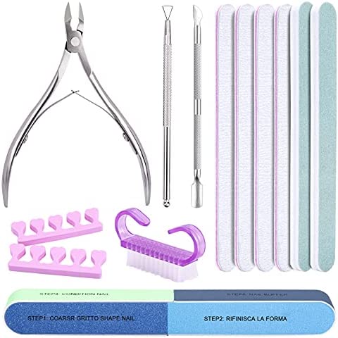 Kiiwah 13pcs Lot de Limes à Ongles Professionnelle et Pousse Coupe Cuticule, Bloc Polissoir Ongles 7 Faces avec Brosse Ongles et Separateur Orteil pour Femmes Manucure