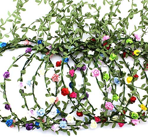 9 Pièces Couronner Fleur Cheveux Bandeau,Ruban de Feuille Guirlande Florale,Casque Bohème Multicolore pour Femmes Filles Mariée Demoiselle d'honneurmariage,Festival Vacances Noël Fête Photo Bord Mer