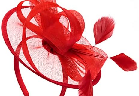 Colours & Beauty Fascinator Rouge pour les Cheveux des Femmes| Chapeau de Fascinateur en Voile Maillé et Plumes | Broche à Cheveux épingle à Linge Femme élégante | Bibi de cérémonie Pour femmes