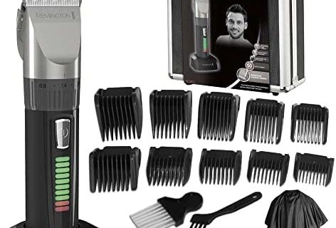 Remington Tondeuse Cheveux Homme Professionnelle HC5811 (Lames Céramique, Kit de Coiffure, Lames Auto Affûtées, 10 Sabots, Secteur/Sans Fil, Batterie Lithium Longue Durée, Mallette, Cape de Coiffeur)