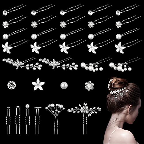Fingertoys 24Pcs Épingle à Cheveux Mariage,Épingle à Cheveux de Marriage en Strass Cheveux Mariage Pince Pinces à Cheveux Strass Perle de Mariée Cheveux Accessoires Filles Marriage Mariée