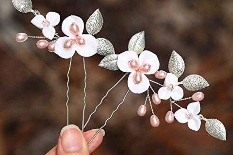 Mayelia - Peigne à cheveux en forme de fleur argentée avec perles en cristal - Pour mariage, femme et fille