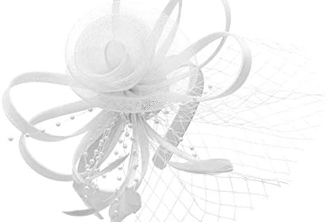 Colours & Beauty Fascinator Blanc pour les Cheveux des Femmes| Chapeau de Fascinateur en Voile Maillé et Plumes | Broche à Cheveux épingle à Linge Femme élégante | Bibi de cérémonie Pour femmes